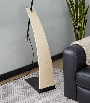 English Elm Floor Lamp with Organic Wood Base and Linen Shade for Farmhouse Living Spaces B202S02142