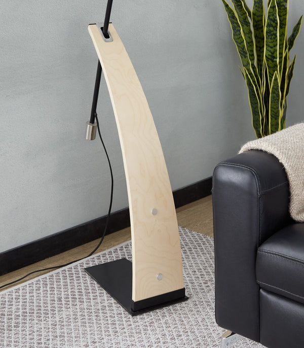 English Elm Floor Lamp with Organic Wood Base and Linen Shade for Farmhouse Living Spaces B202S02142
