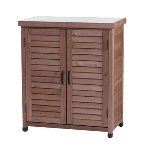 English Elm Potting Bench Solid Wood Workstation with Metal Top Louvered Cabinet Outdoor Garden Brown W2640P228401