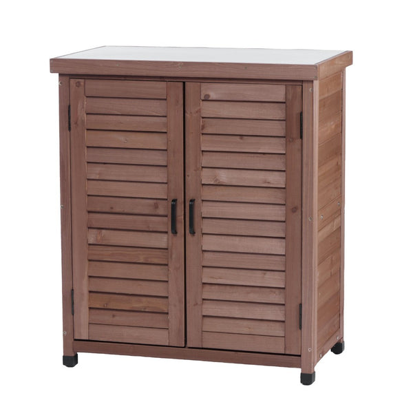 English Elm Potting Bench Solid Wood Workstation with Metal Top Louvered Cabinet Outdoor Garden Brown W2640P228401