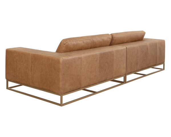 Sunpan IRA Sofa - Luxurious Camel Leather with Gold Base, Modern Design & Ultimate Comfort for Living Spaces 111478