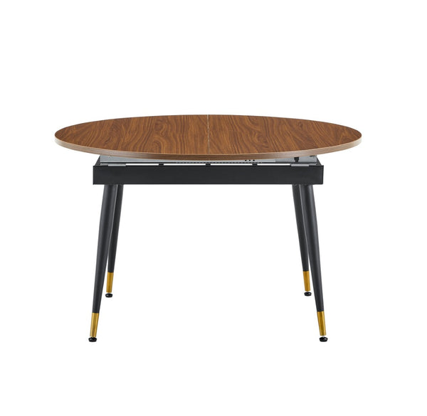 English Elm Walnut Oval Extendable Dining Table Seats up to Ten with Sleek Black Metal Legs W3875S00101