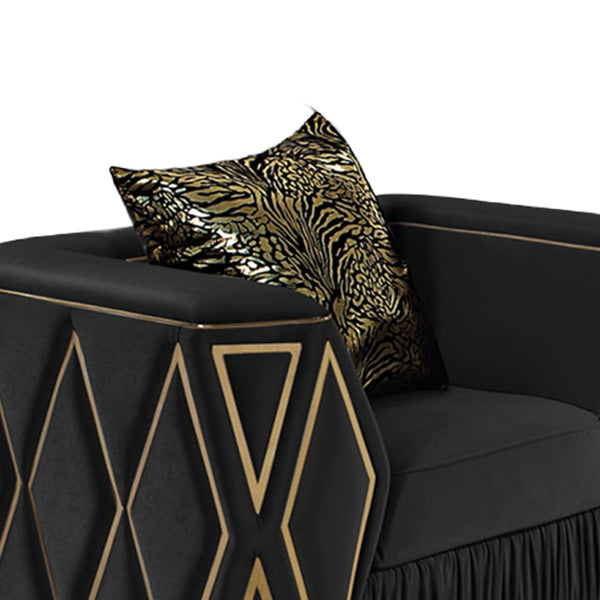 English Elm Cavalli Glam Three Piece Living Room Set Diamond Upholstery with Brushed Gold Metal Legs Black+Gold B009S02183