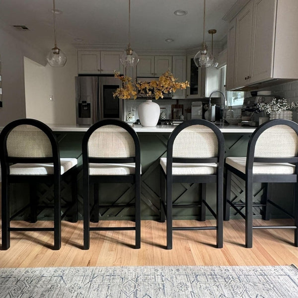 English Elm Upholstered Counter Stools Set of Two with Woven Rattan Back for Kitchen Island Black B011P474547