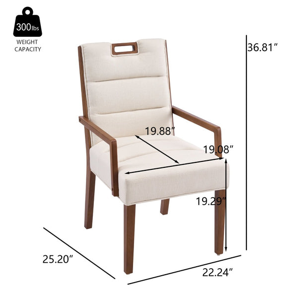 English Elm Upholstered Armchair Dining Chairs Rubberwood Frame Soft Padded Seat Set of 2 Beige,Walnut N768P391161W