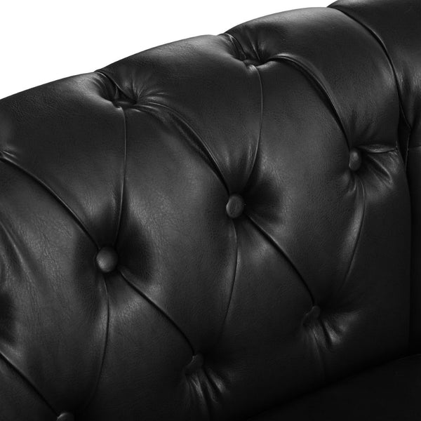 English Elm Sectional Chesterfield Sofa with Tufted Back Nailhead Trim Pu Leather 5 Seat Living Room Black W680S00112