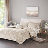 Intelligent Design Felicia Glam/Luxury Velvet Comforter Set with Throw Pillow ID10-2402 Champagne