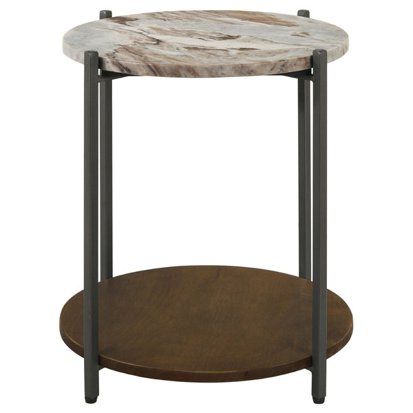 English Elm Bleskin Round Marble Top Side Table with Mango Wood Shelf and Gunmetal X Base B062P447941