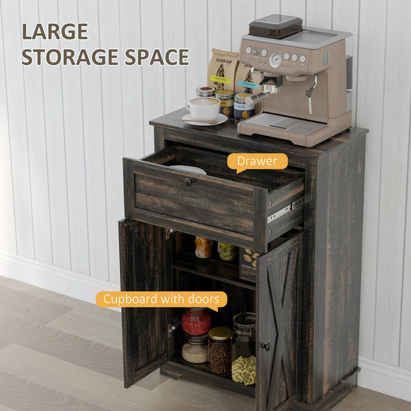 English Elm HOMCOM Rustic Farmhouse Sideboard Buffet Cabinet with Barn Doors, Drawer & Adjustable Shelves for Entryway Brown W2225P229128