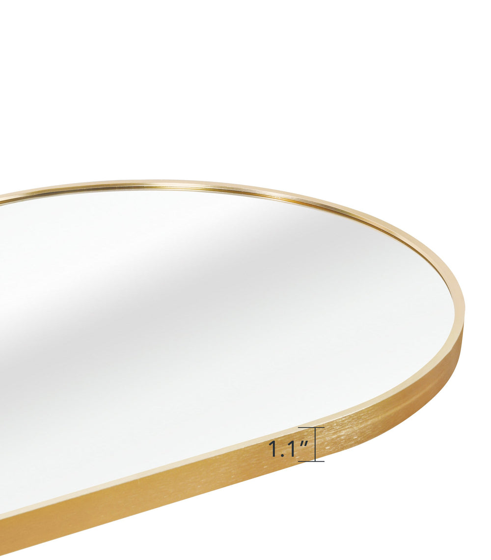 English Elm Gold 63 x 20IN Pill Shaped Full Length Mirror – Brushed Gold Aluminum Frame, Shatterproof HD Glass, Easy Install W2203P230582