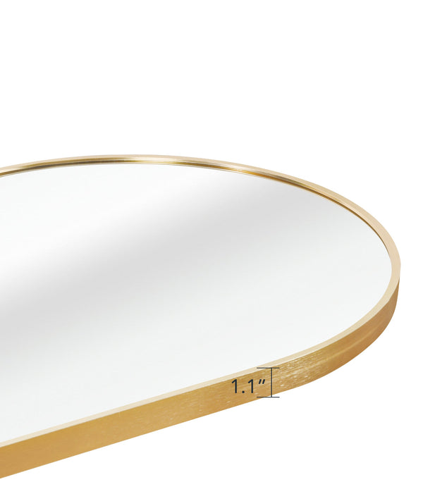 English Elm Gold 63 x 20IN Pill Shaped Full Length Mirror – Brushed Gold Aluminum Frame, Shatterproof HD Glass, Easy Install W2203P230582