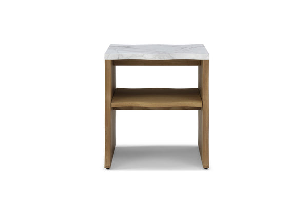English Elm 17.72" Whisper of Waves Modern End Table with Faux Marble Top, Open Shelf, Stable Minimalist Design for Bedroom Living Room Decor Wood W2664P346446
