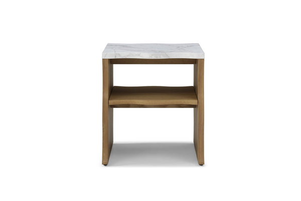 English Elm 2ps, Sculptural Faux Marble End Tables with Open Shelf for Modern Living Rooms Wood W2664S00072