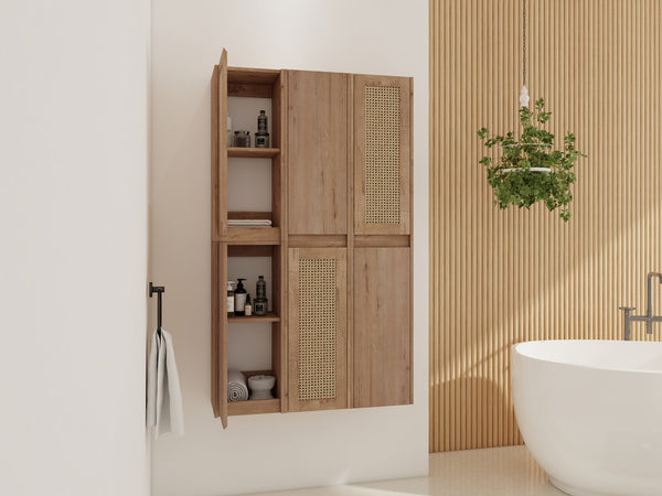 English Elm 36" Bathroom Side Cabinet - Wall-Mounted Floating Design With Soft-Close Doors & Versatile Storage W999S00341