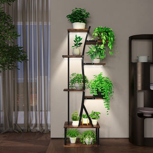 English Elm Plant Stand Indoor With Adjustable Grow Lights - 8-Tier S-Shaped Shelf For Stylish Space Saving Decor T3210P356965-GIGA
