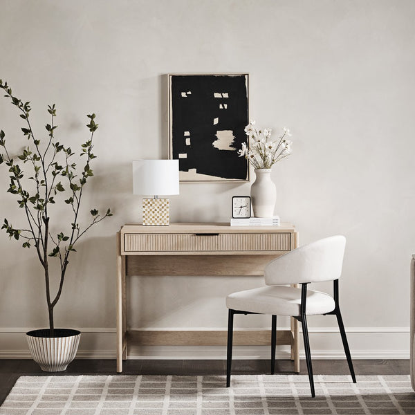 English Elm Walker Edison - Transitional Reeded Writing Desk with Drawer Front and Spacious Work Surface, Durable MDF Design Oak 42 L x 20.63 W x 10.13 H B185P200206