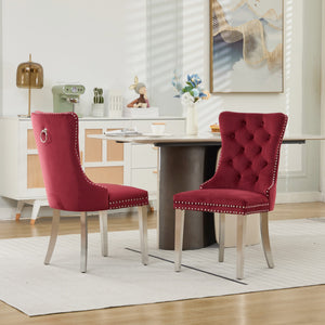 English Elm Nikki Velvet Tufted Dining Chair with Nailhead Trim and Chrome Legs – Plush High-Rebound Cushion Comfort WINE RED W1143P369090