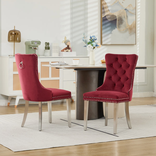 English Elm Nikki Velvet Tufted Dining Chair with Chrome Legs, Nailhead Trim, Plush High-Rebound Seat Comfort WINE RED W1143P369090