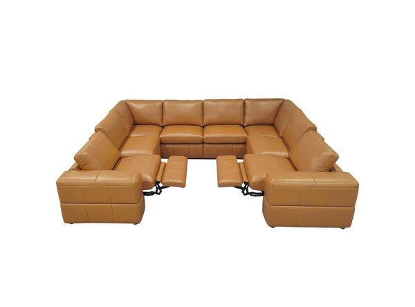 English Elm Premium Leather Match Sectional with Dual Recliners Wide Square Arms Living Room Ginger B2748S00154
