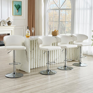 English Elm Modern Oil Wax Upholstered Swivel Barstool Set with Lumbar Support and Chrome Base White+Silver W2920S00131