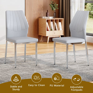 English Elm Table and Chair Set Marble Glass Top Silver Legs with Four Pu Seats for Dining W1151S04642