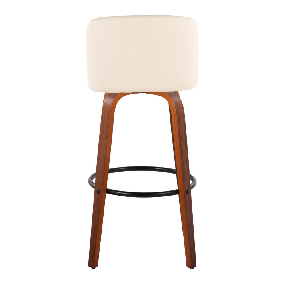 English Elm Toriano 30" Mid-Century Modern Barstools Set Of 2 - Walnut Wood, Cream Faux Leather, Swivel Comfort B202S00697-GIGA