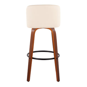 English Elm Toriano 30" Mid-Century Modern Barstools Set Of 2 - Walnut Wood, Cream Faux Leather, Swivel Comfort B202S00697-GIGA