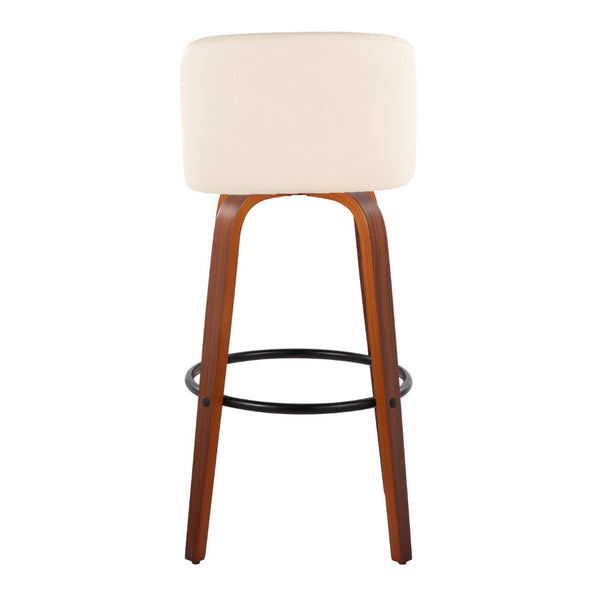 English Elm Toriano 30" Mid-Century Modern Barstools Set Of 2 - Walnut Wood, Cream Faux Leather, Swivel Comfort B202S00697-GIGA