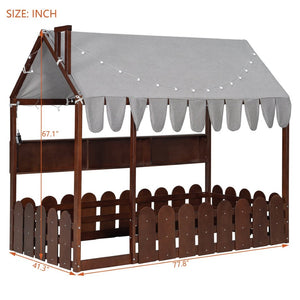 English Elm {slats Are Not Included} Twin Montessori House Floor Bed Kids Tent Lights Shelves Pinewood Frame Espresso N708P407962P