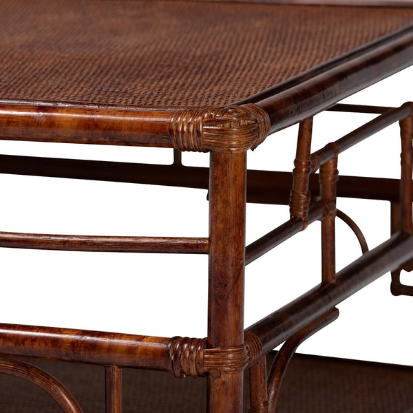 English Elm Tortoise Faux Finish Rattan Coffee Table with Open Shelf for Coastal Living Rooms B2750P467843