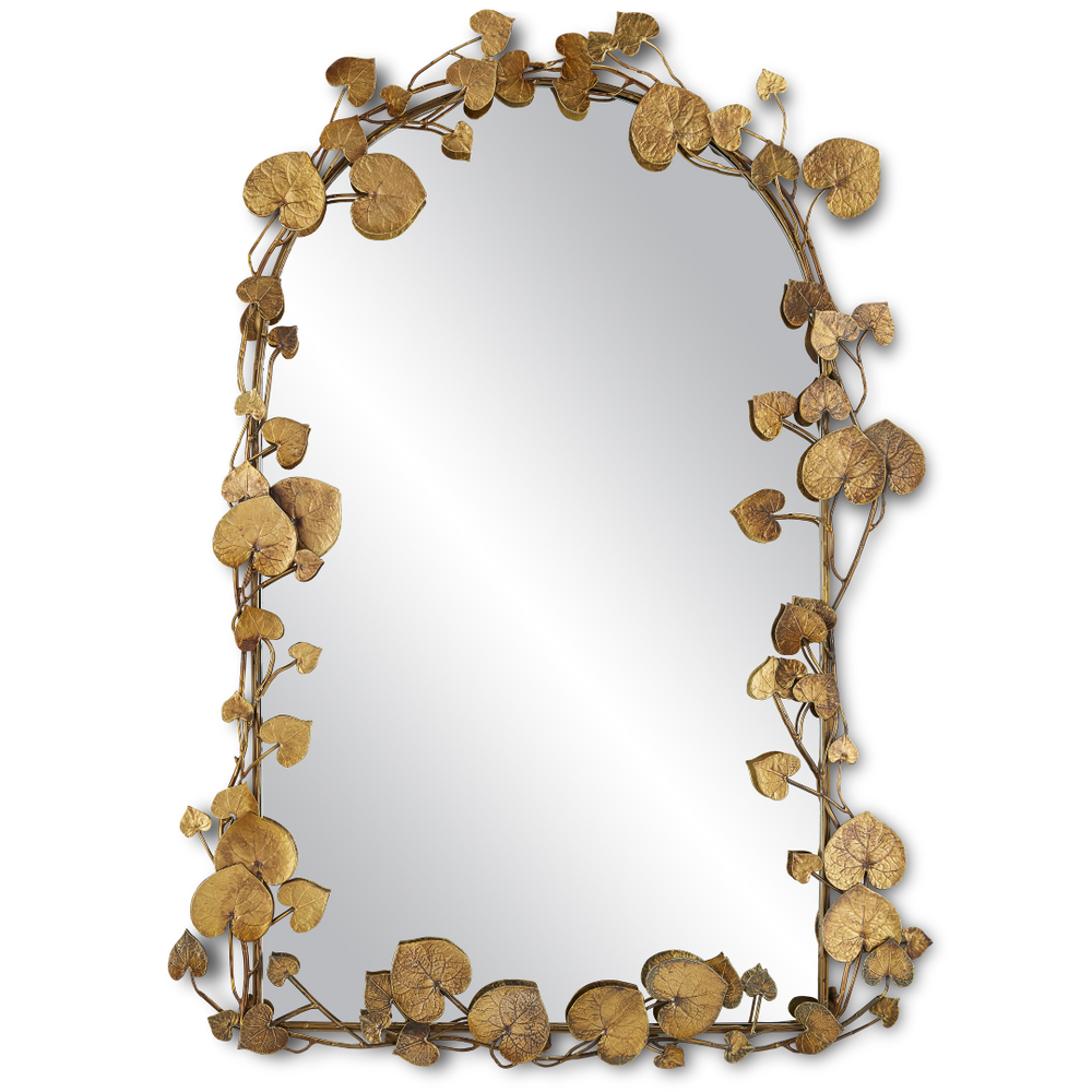 Vinna Arch Brass Leaves Mirror - Handcrafted Decorative Mirror with Antique Finish and Nature Motifs