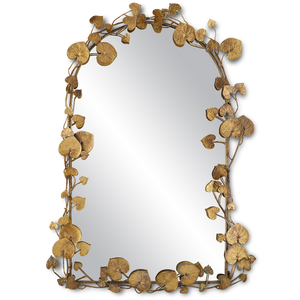 Vinna Arch Brass Leaves Mirror - Handcrafted Decorative Mirror with Antique Finish and Nature Motifs