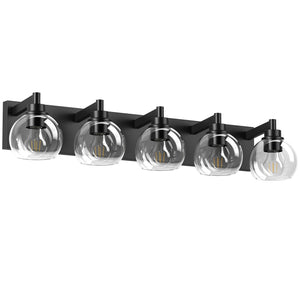 English Elm Bathroom Light Fixtures - 5-Lights Modern Black Vanity Sconce With Clear Glass Shades For Glam Spaces W1340P353041