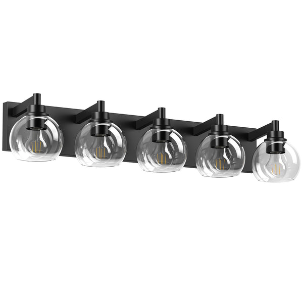 English Elm Bathroom Light Fixtures - 5-Lights Modern Black Vanity Sconce With Clear Glass Shades For Glam Spaces W1340P353041
