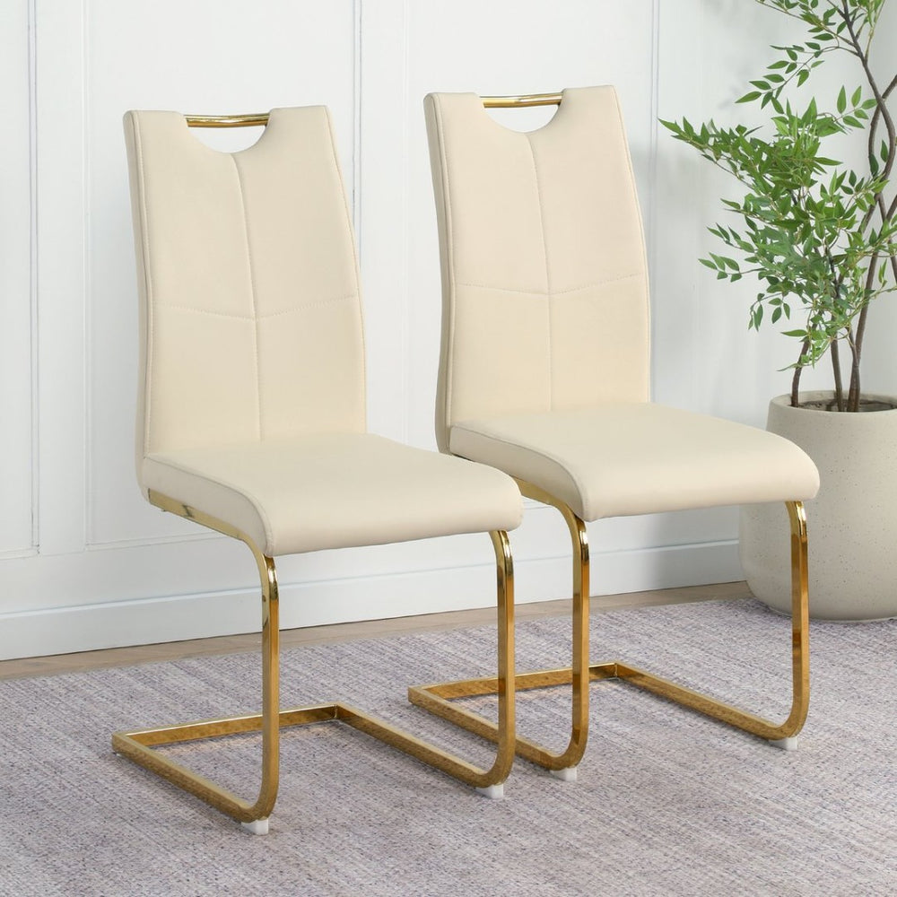 English Elm Modern Pu Leather Dining Chairs with Gold Legs Cushioned Seat for Kitchen or Bedroom W210P371641