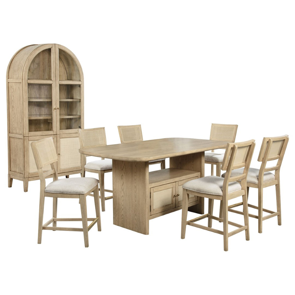 English Elm Kimpton Oak Veneer Counter Dining Set with Cane Chairs and Vitrine Cabinet B062S01824