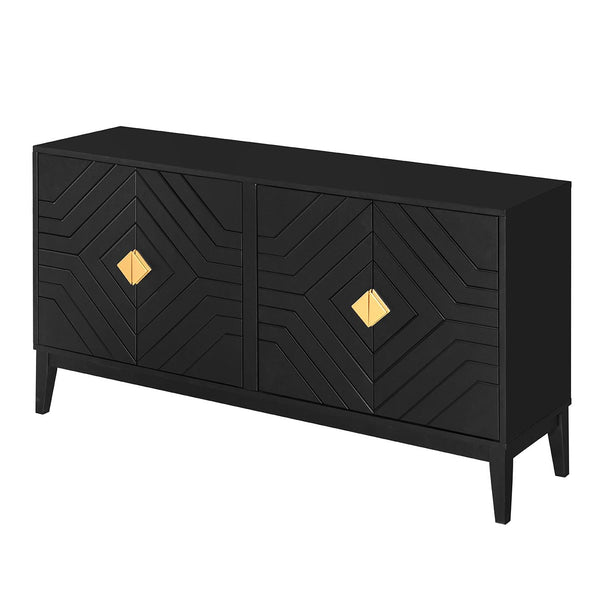 English Elm Christopher Knight Home® - 4-Door Elegant Sideboard Storage Cabinet With Gold Handles - Modern Black Design For Living & Dining N759P192449B