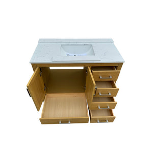 English Elm 42" Oak Bathroom Vanity with Carrara Top Ceramic Sink Five Drawers Two Doors T3785P442240
