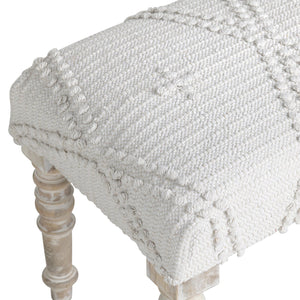 Crestview Collection Traditional Upholstered Accent Bench - Creamy White Cotton, Tufted Pattern, Rustic Mango Wood Legs White Solid Wood Cvfnr4233