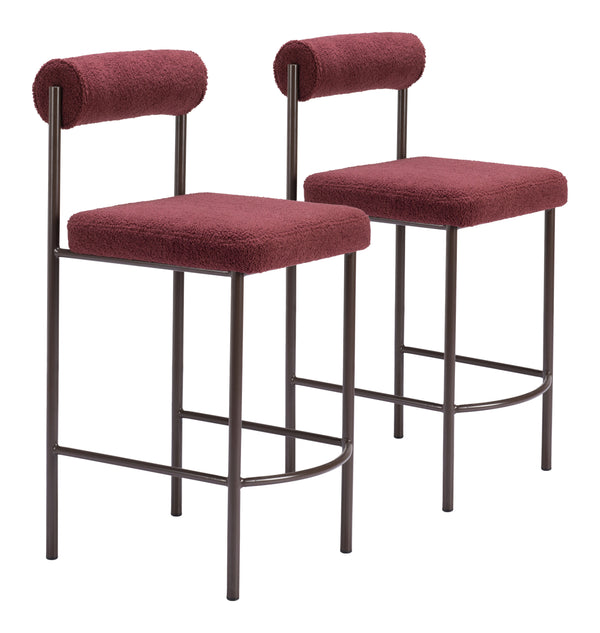 Livorno Counter Stool - Set of 2 Red & Bronze 109813 Zuo Modern