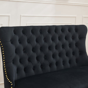 English Elm Velvet Double Dining Loveseat Bench - Luxurious Black Tufted Seating With Gold Legs For Modern Homes W1143P362523-GIGA
