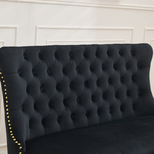 English Elm Velvet Mid-Century Double Dining Loveseat Bench with Hand-Tufted Buttons, Wingback Comfort, Luxe Seating W1143P362523 W1143P362523