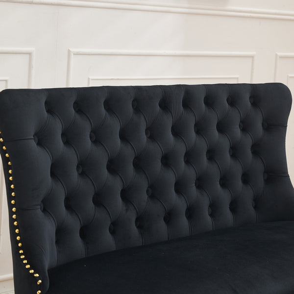 English Elm Velvet Mid-Century Double Dining Loveseat Bench with Hand-Tufted Buttons, Wingback Comfort, Luxe Seating W1143P362523 W1143P362523