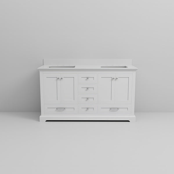 English Elm White 60 in Double Bath Vanity with Cultured Marble Top, Solid Wood, Soft-Close Drawers, Storage B2731P258371