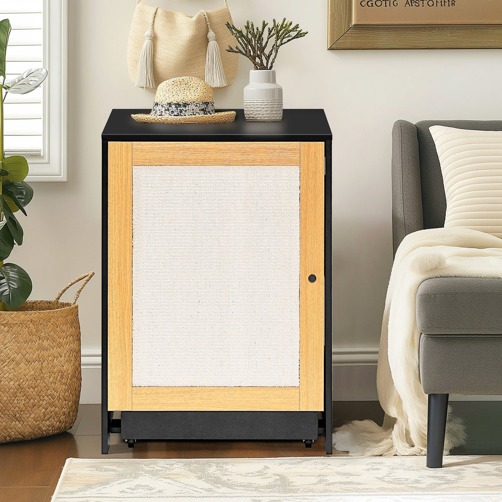 English Elm Cat Litter Box Enclosure Modern Black Litter Cabinet with Sisal Scratching Door, Wheels & Storage W1687P356622