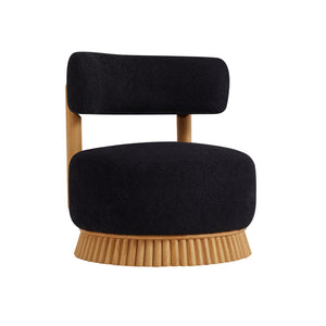 English Elm Modern Boucle Upholstered Armless Accent Chair Set with Thatched Wood Base for Living Room Black N760S0000036C