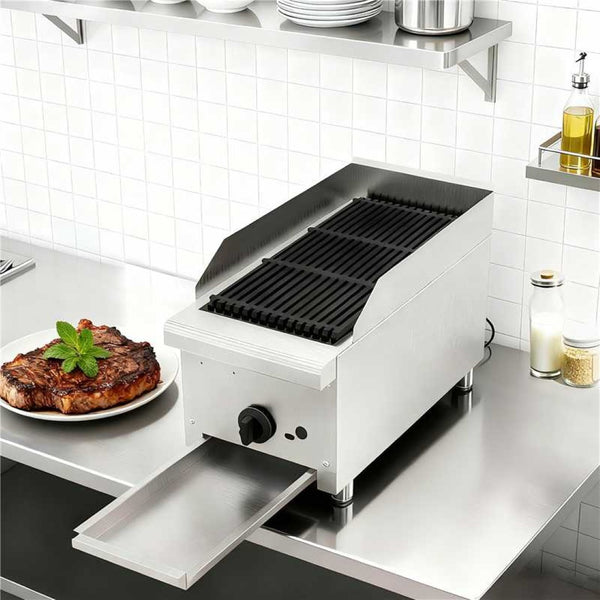English Elm 12 Inch Single Burner Countertop Gas Charbroiler with Lava Rock and Cast Iron Grates W5057P394260