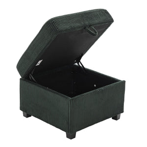 English Elm UNITED Corduroy L-Shaped Sectional Sofa with Storage Ottoman, USB Ports, Cup Holders & LED Lighting Emerald W1568P332404