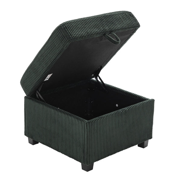 English Elm UNITED Corduroy L-Shaped Sectional Sofa with Storage Ottoman, USB Ports, Cup Holders & LED Lighting Emerald W1568P332404