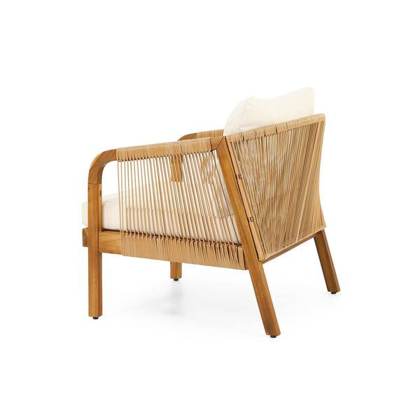 English Elm Christopher Knight Home® - Set of 2 Acacia Wood Outdoor Club Chairs with Wicker, Teak Finish & Beige Cushions, Deep Seat Comfort 72409.00LBGE-2